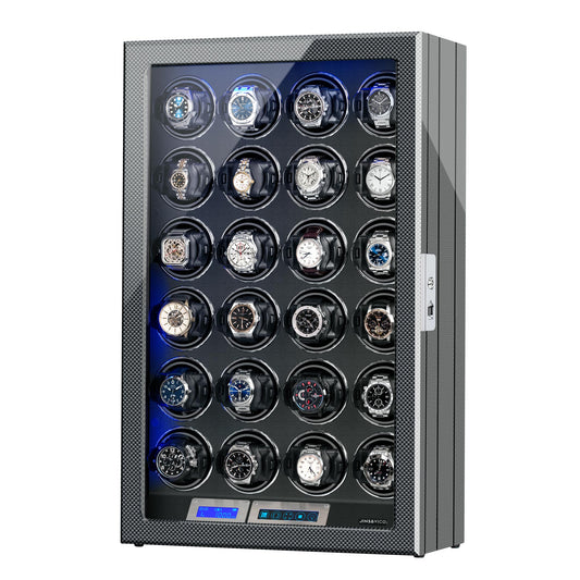 INCLAKE Watch Winder for 24 Automatic Watches, Watch Winder with Adjustable Pillows, Quiet Motor, Built-in Blue LED Illumination for Lady Men