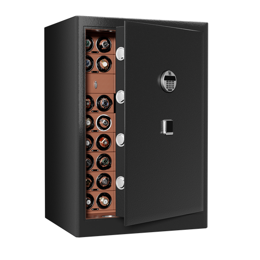 Watch Winder Safe for 48 Automatic Watches, Large Safe Watch Winder Box with Built-in Alarm System, Fingerprint & Password Lock, Ultra-Quiet Japanese Motors, Self-weight 220LBS