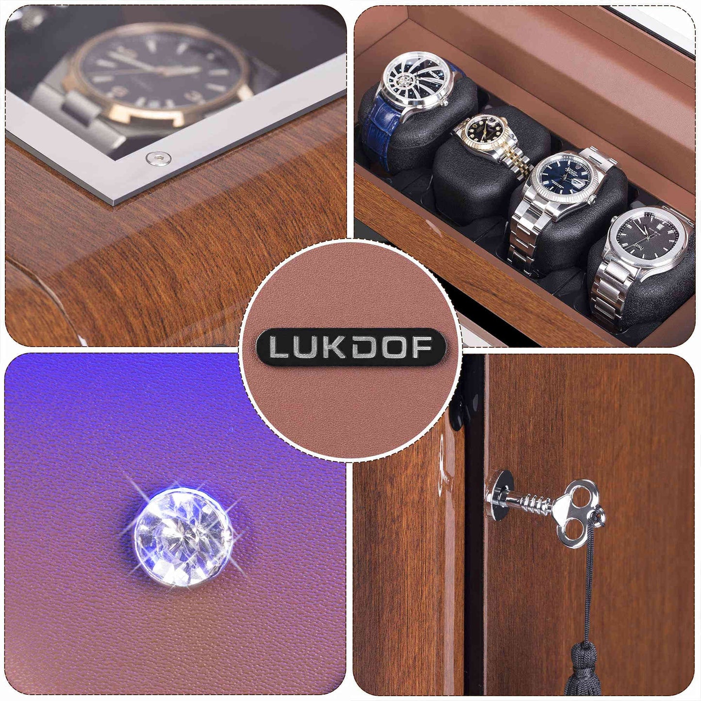 3+4 Walnut Wood Automatic Watch Winder, LUKDOF