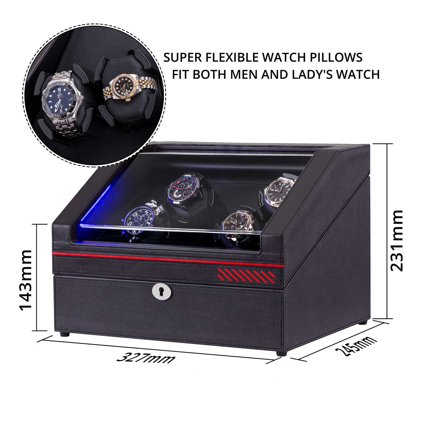 Watch Winder 4 Winders+4 Storages in Dark Coffee Leather, JINS&VICO