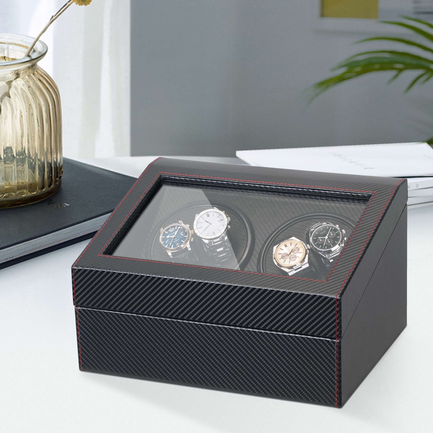 Watch Winder for 4 Automatic Watches with Extra 6 Watch Storages TRIPLE TREE