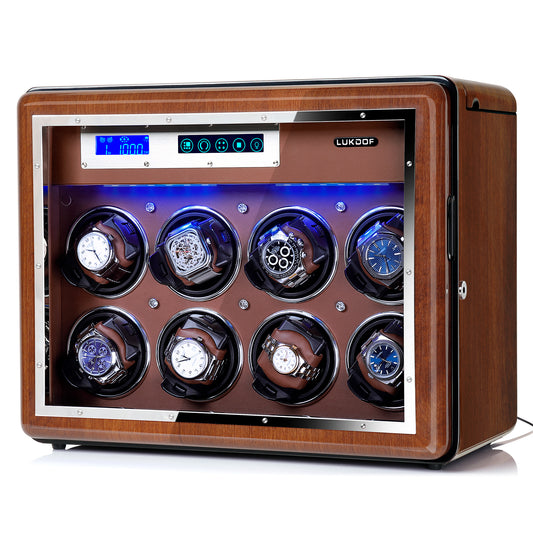 8+6 Walnut Wood Automatic Quad Watch Winder, LUKDOF