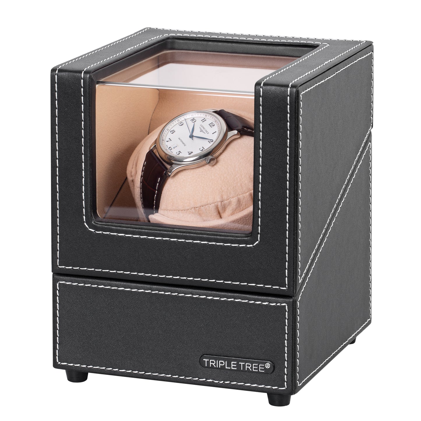 Single Watch Winder with Plush Watch Pillow, Multiple Running Mode, TRIPLE TREE