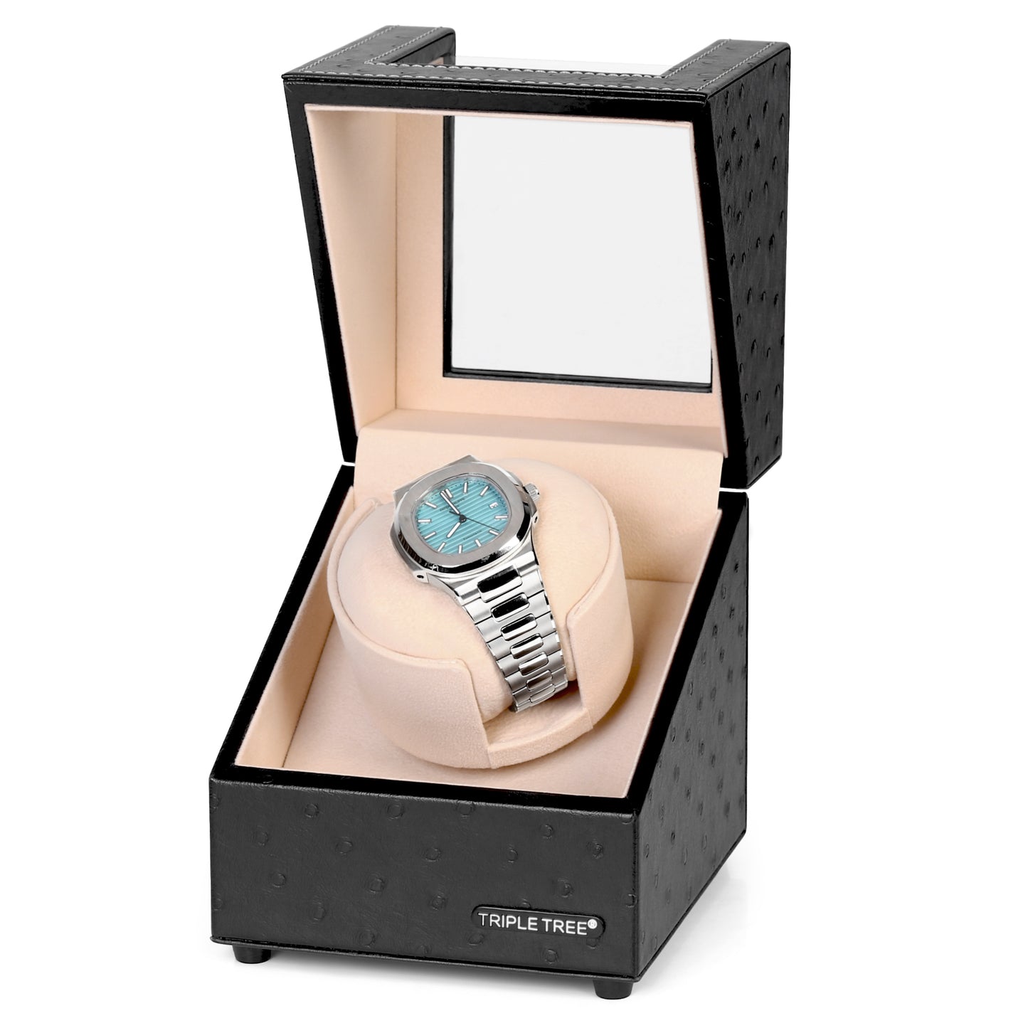 Single Watch Winder with Plush Watch Pillow, Multiple Running Mode, TRIPLE TREE