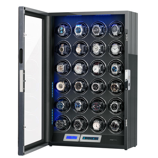 INCLAKE Watch Winder for 24 Automatic Watches, Watch Winder with Adjustable Pillows, Quiet Motor, Built-in Blue LED Illumination for Lady Men