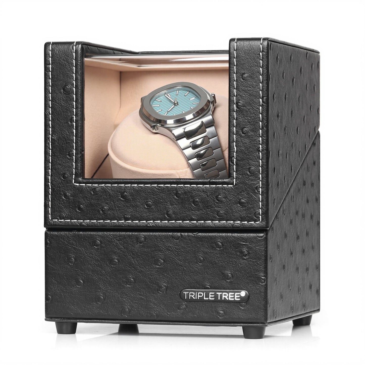 Single Watch Winder with Plush Watch Pillow, Multiple Running Mode, TRIPLE TREE