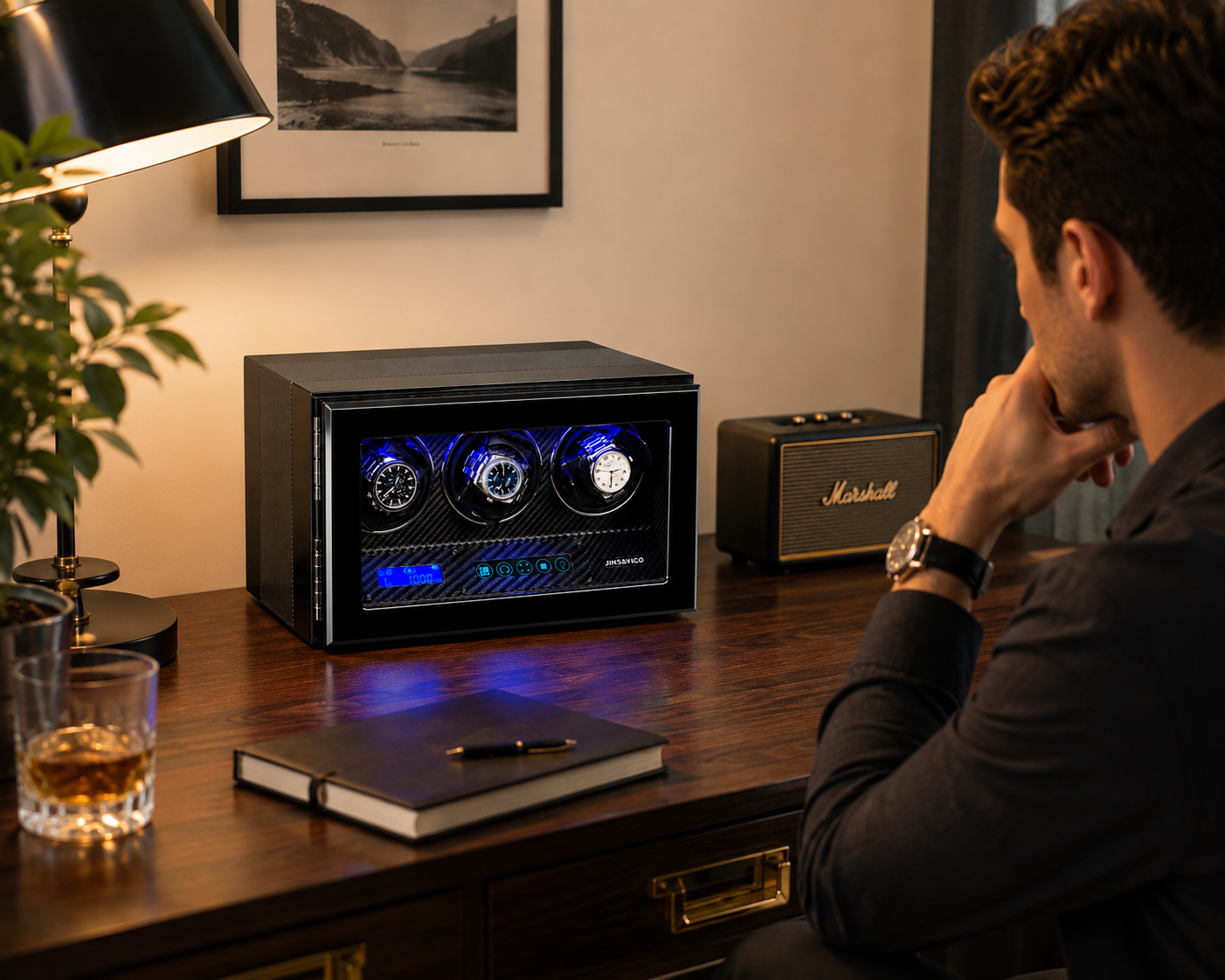 Watch Winder for 3 Watches with LCD Touchscreen Control,  High-Gloss Piano Lacquer, JINS&VICO