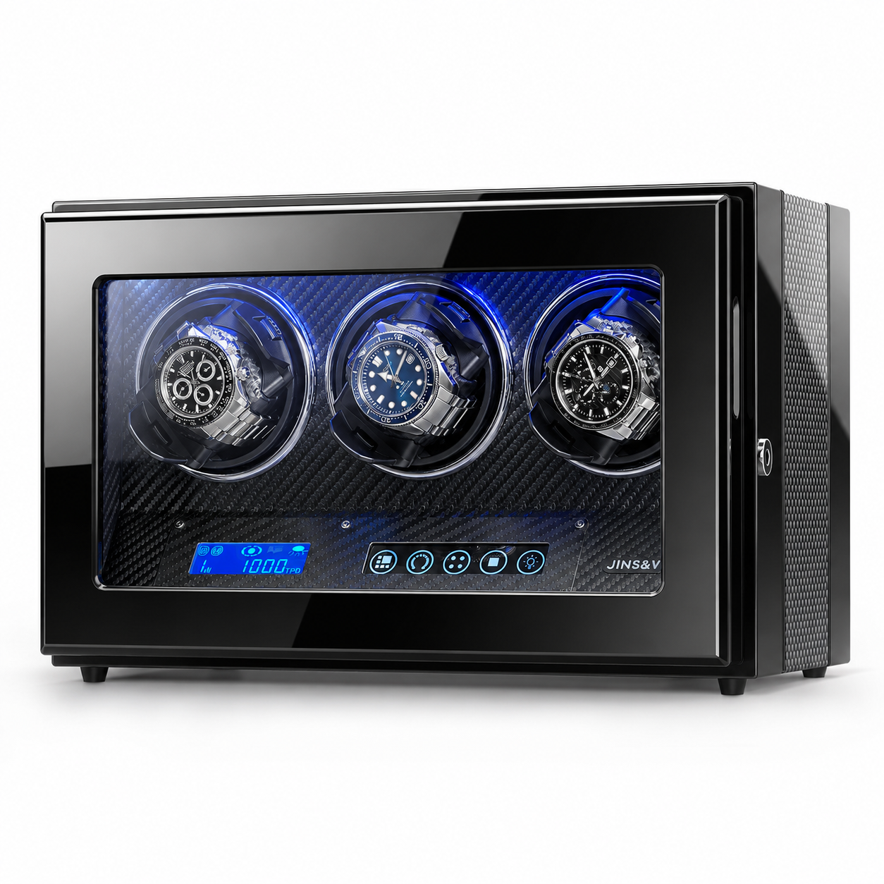Watch Winder for 3 Watches with LCD Touchscreen Control,  High-Gloss Piano Lacquer, JINS&VICO