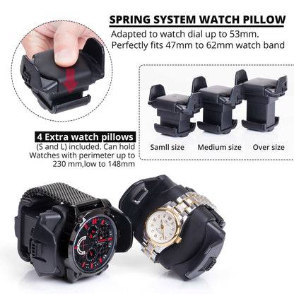 12-Slots Watch Winder with 6 Free Storages, Carbon Fibre Shell with High-Gloss Lacquer, JINS&VICO