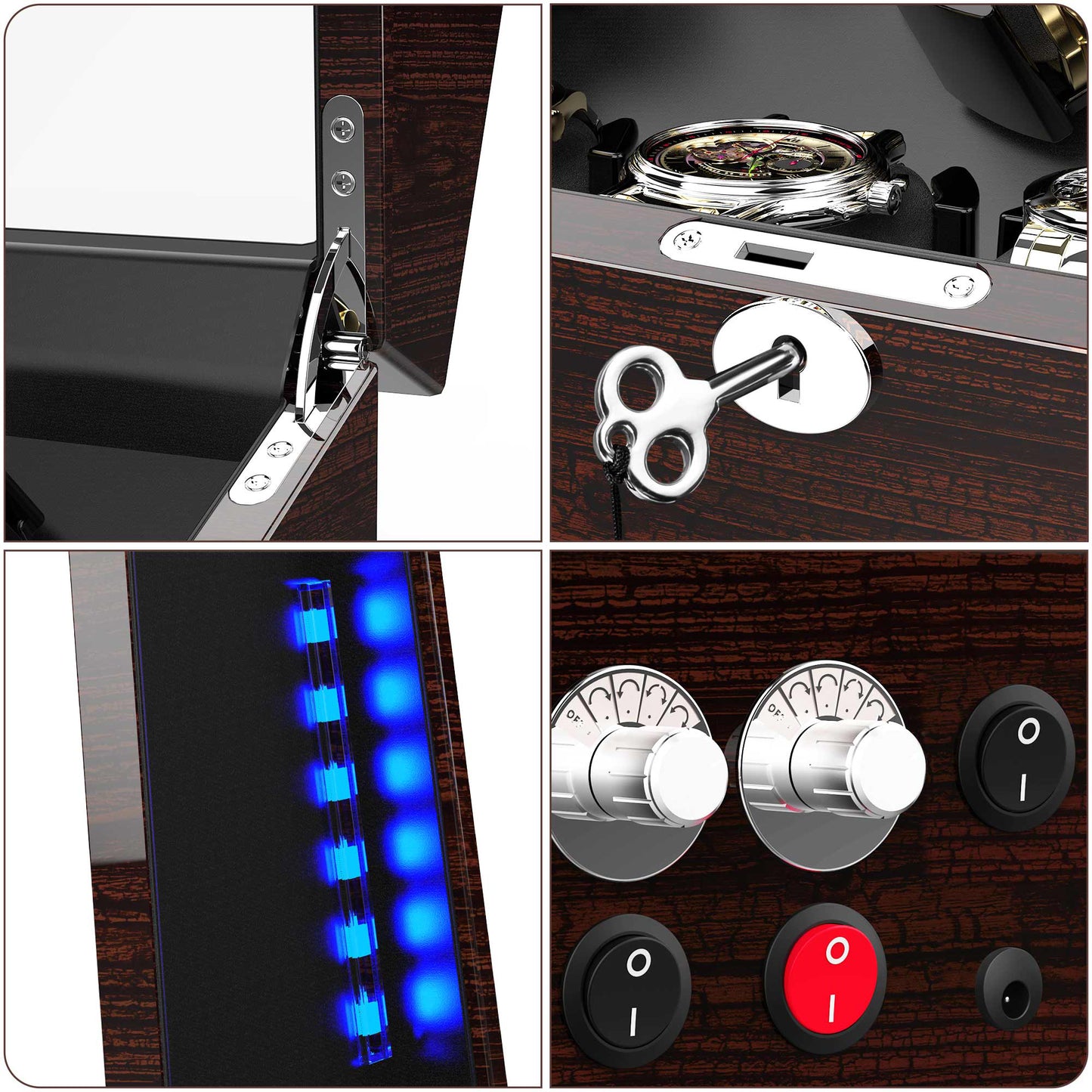 6-Slots Watch Winder with 6 Storage, High-Gloss Piano Lacquer Pine Bark Pattern, ARCTICSCORPION
