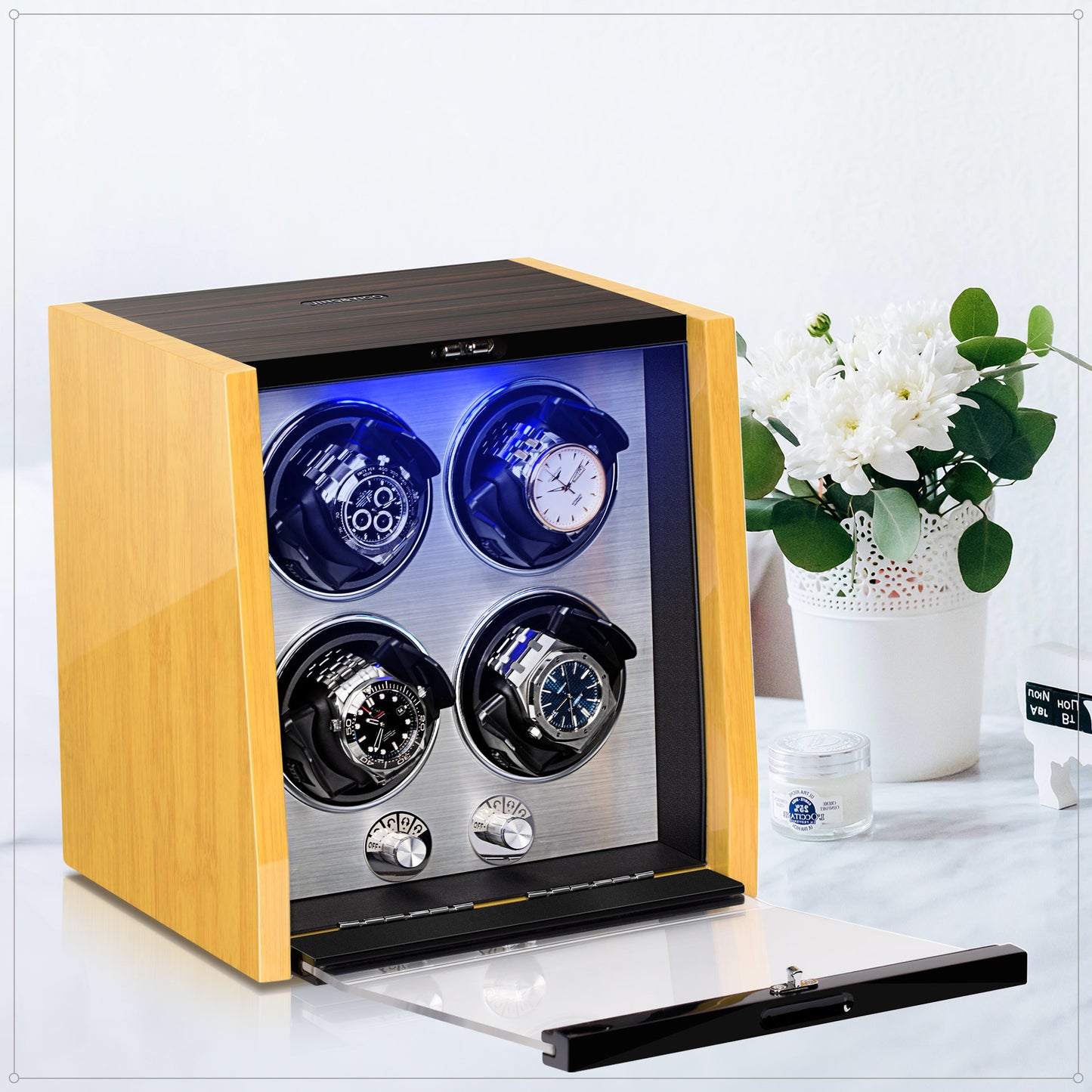 Bamboo Pattern 4 Watch Winder, High-Gloss Piano Lacquer, JINS&VICO