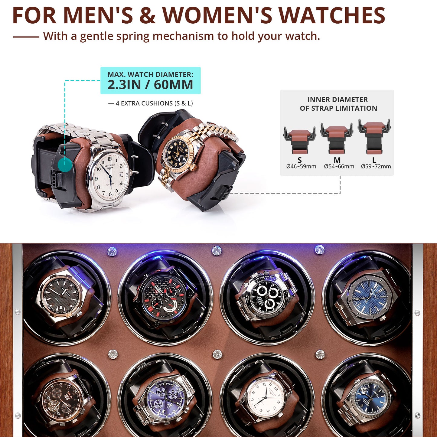 12+6 Pieces Watch Winder in Walnut Wooden Finish, LUKDOF