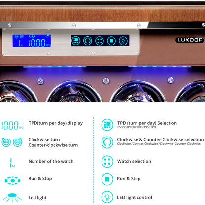 12-Slots Walnut Watch Winder with 6 Free Storages, High-Gloss Piano Lacquer, LUKDOF
