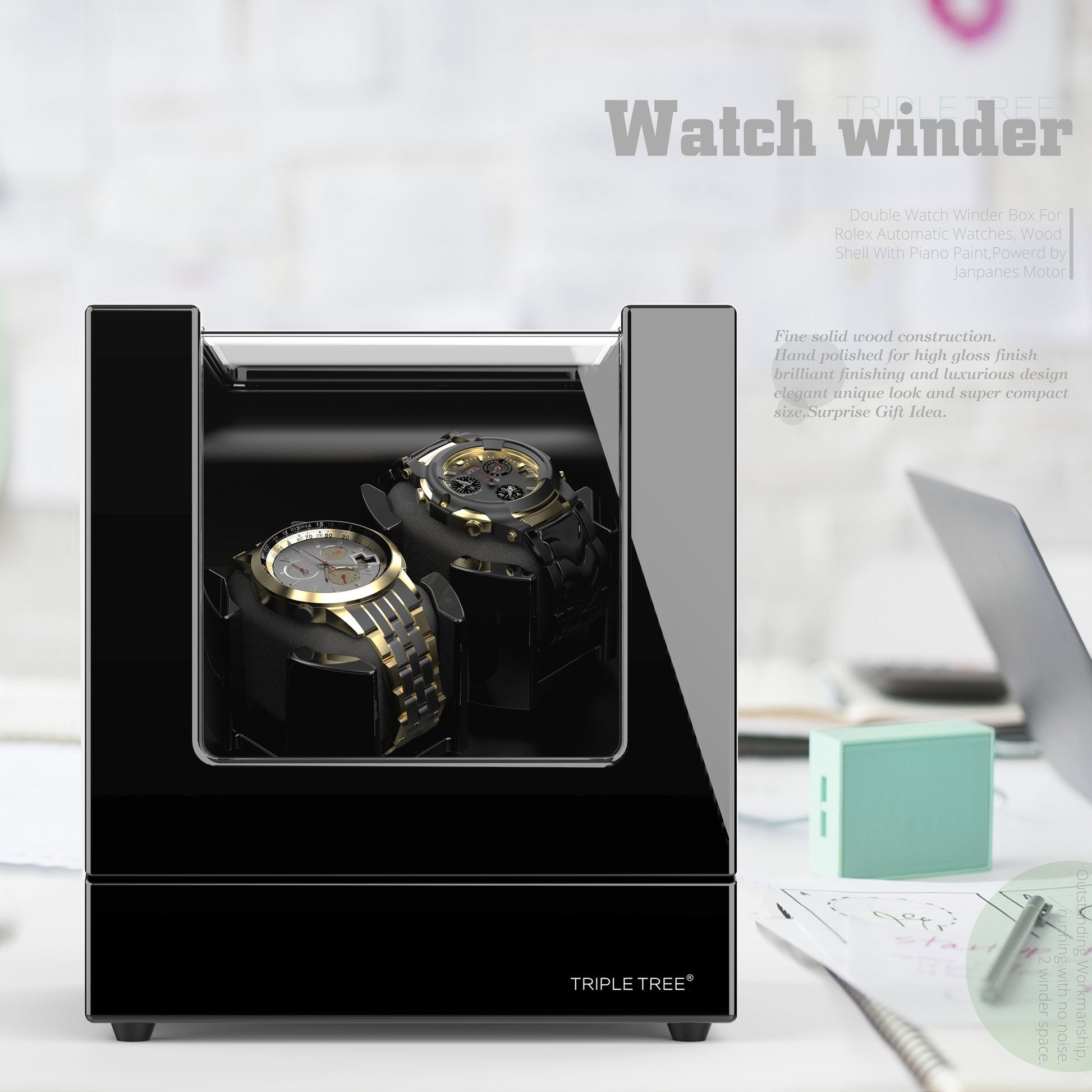 TRIPLE TREE 2+0 wood watch winder-scene