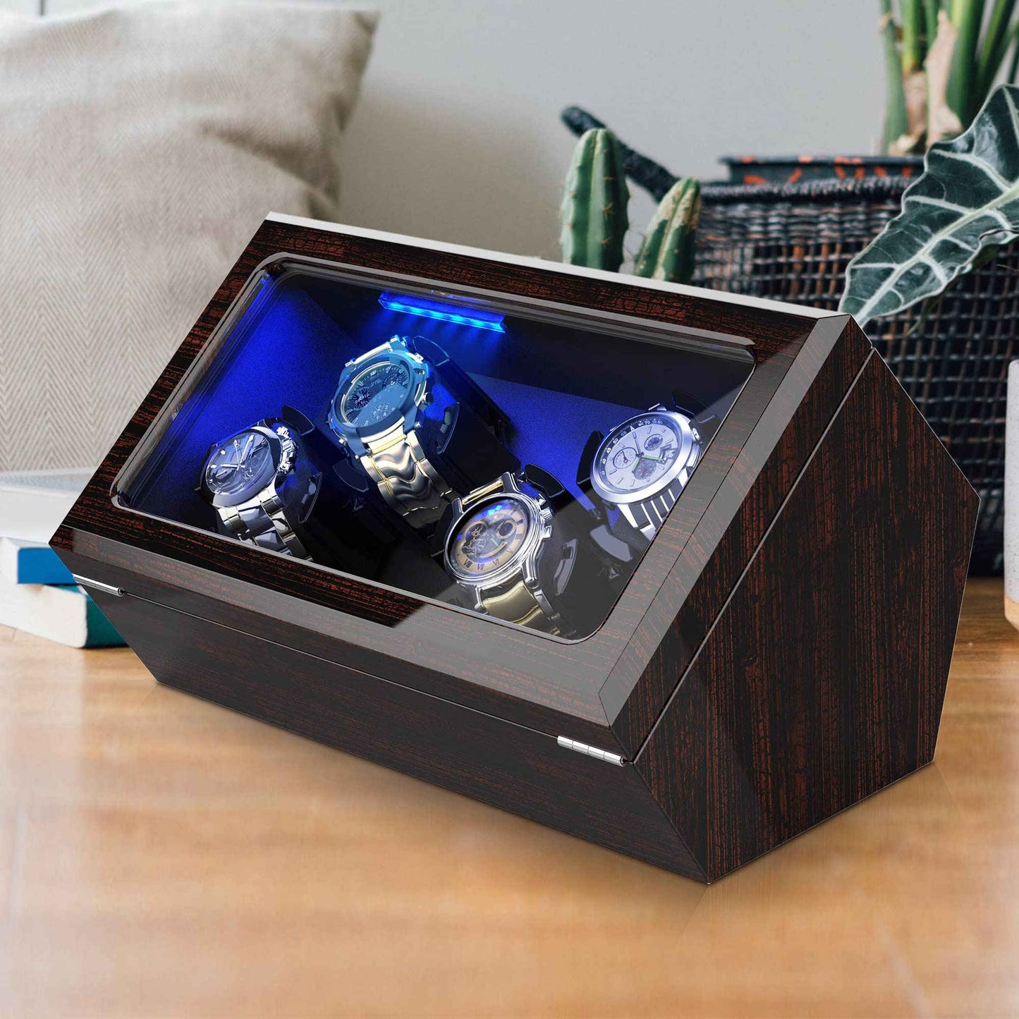 4 Pieces Wooden Watch Winder Case, INCLAKE