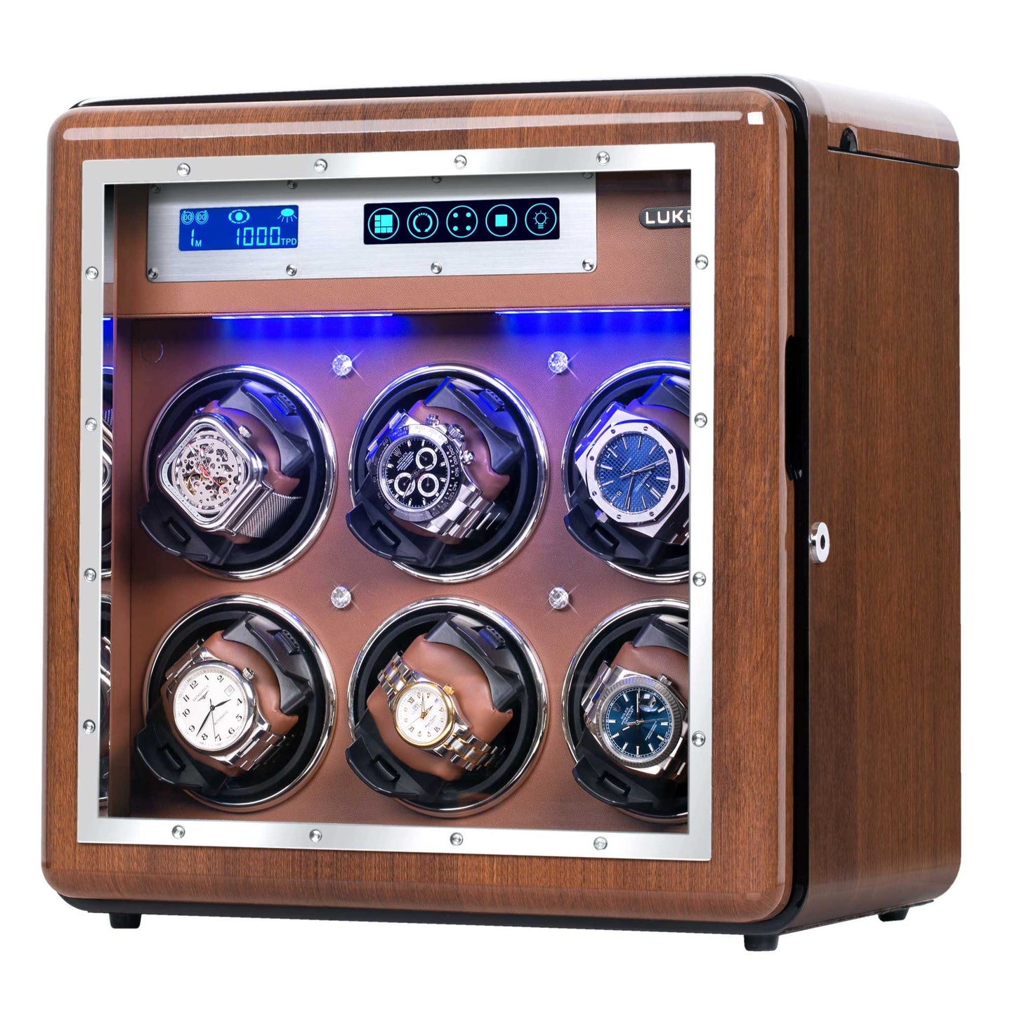 6+4 Walnut Wood Automatic Quad Watch Winder, LUKDOF