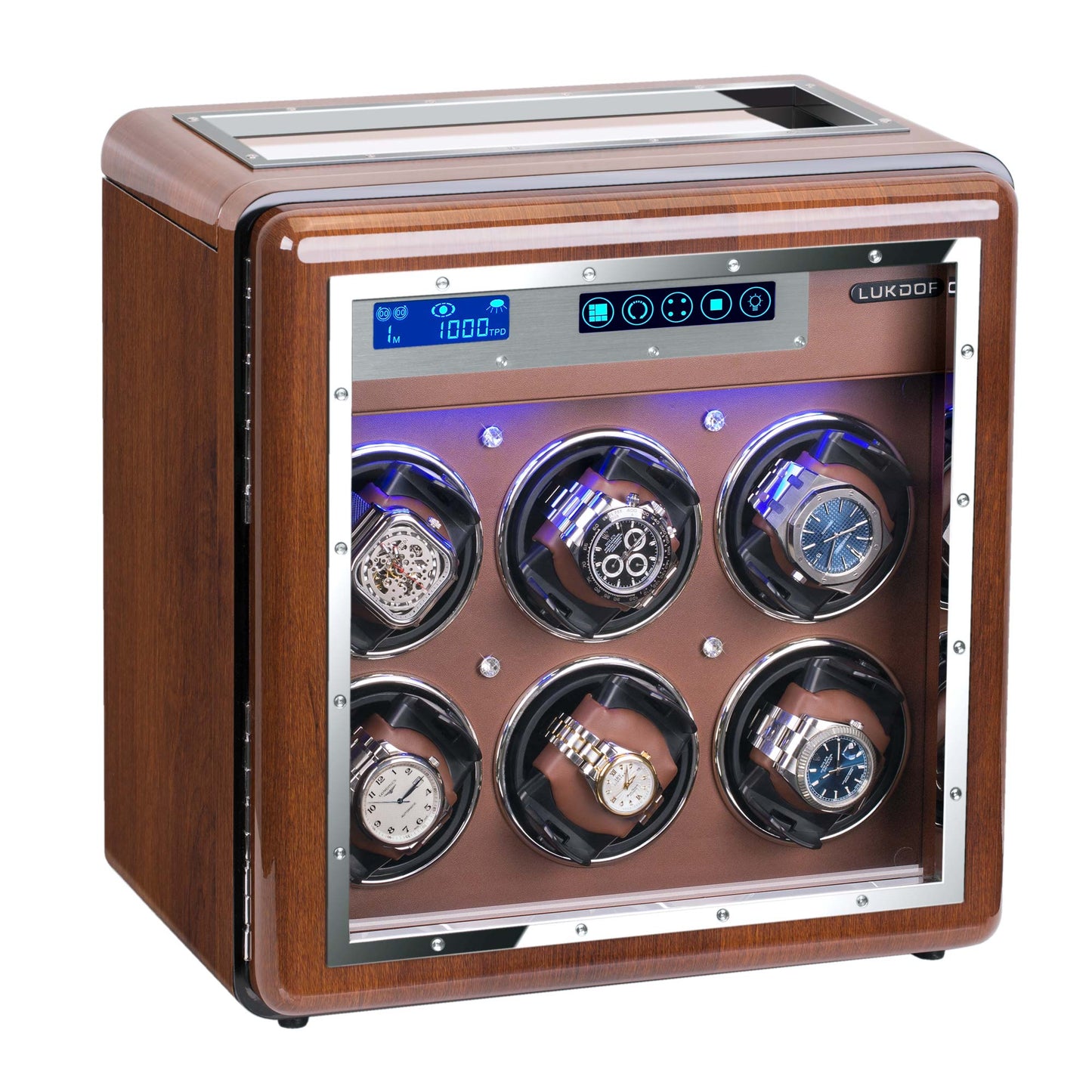 6+4 Walnut Wood Automatic Quad Watch Winder, LUKDOF