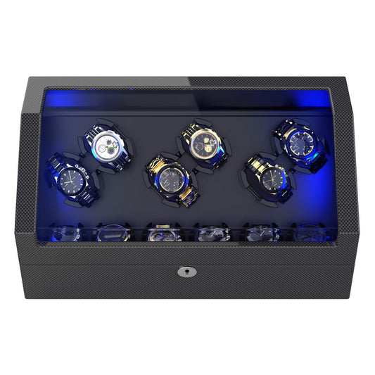 12 Pieces Watch Winder with Storage, Carbon fiber