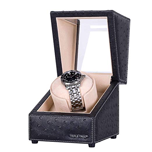 TRIPLE TREE black leather single watch winder-open