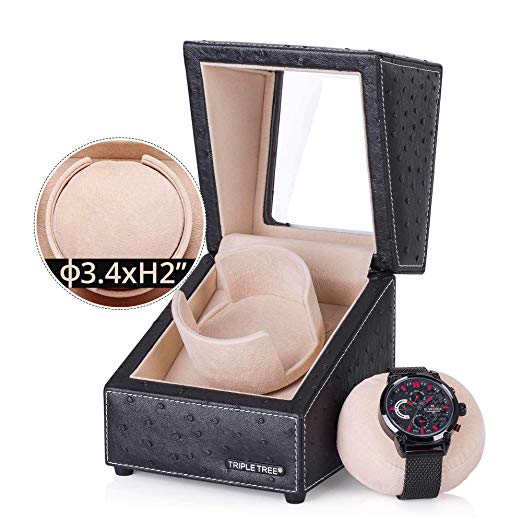 TRIPLE TREE black leather single watch winder-details