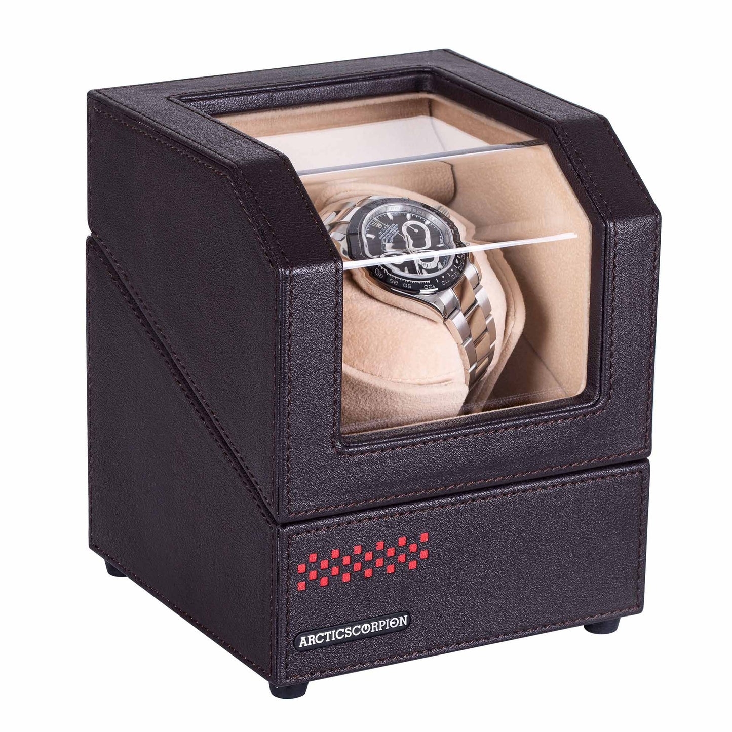 Single Watch Winder Brown Leather, ARCTICSCORPION