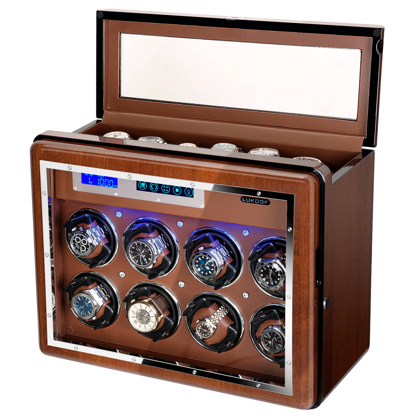 8+6 Walnut Wood Automatic Quad Watch Winder, LUKDOF