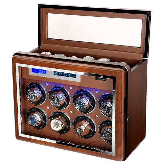 Walnut Wood Automatic 8-Slots Watch Winder with 6 Free Storages, LUKDOF