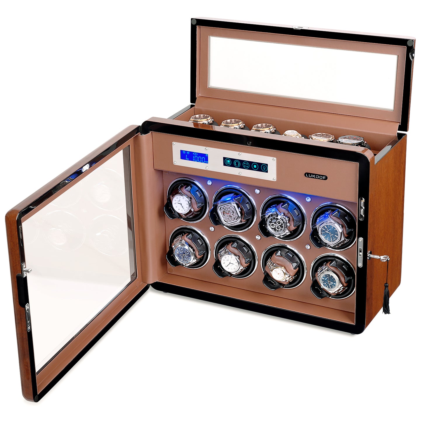 8+6 Walnut Wood Automatic Quad Watch Winder, LUKDOF