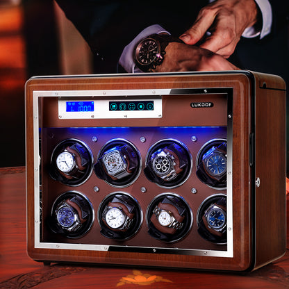 8-Slots Watch Winder with 6 Free Storages, High-Gloss Piano Lacquer, LUKDOF