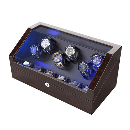 6-Slots Watch Winder with 6 Storage, High-Gloss Piano Lacquer Pine Bark Pattern, ARCTICSCORPION