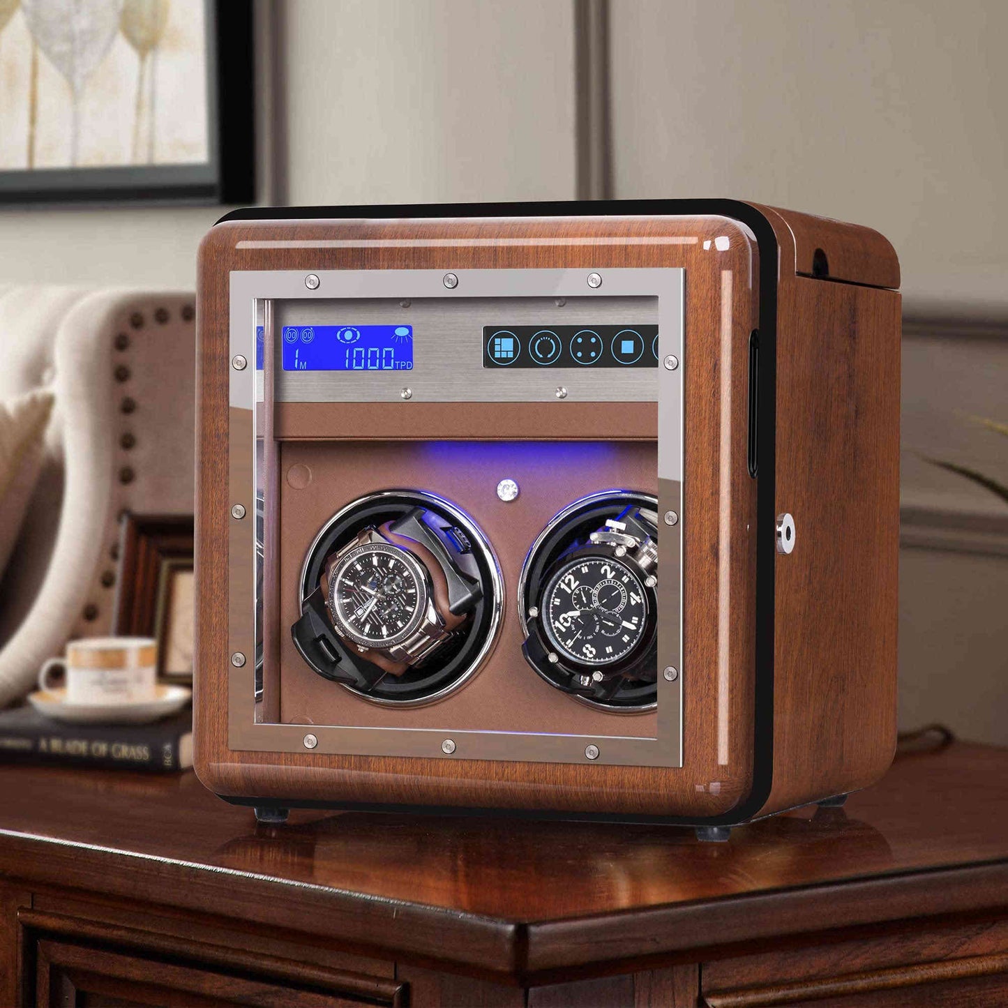 2+3 Walnut Wood Automatic Watch Winder, LUKDOF