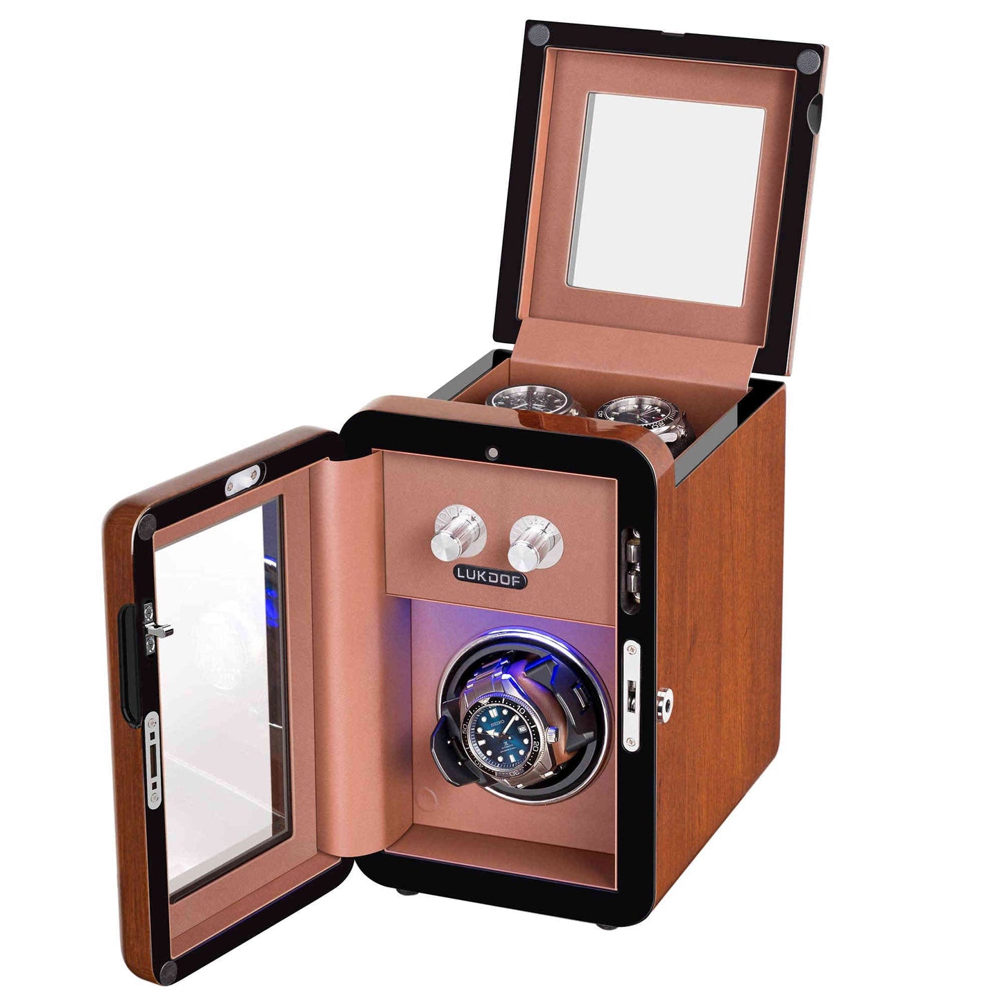 1+2 Walnut Wood Automatic Watch Winder, LUKDOF