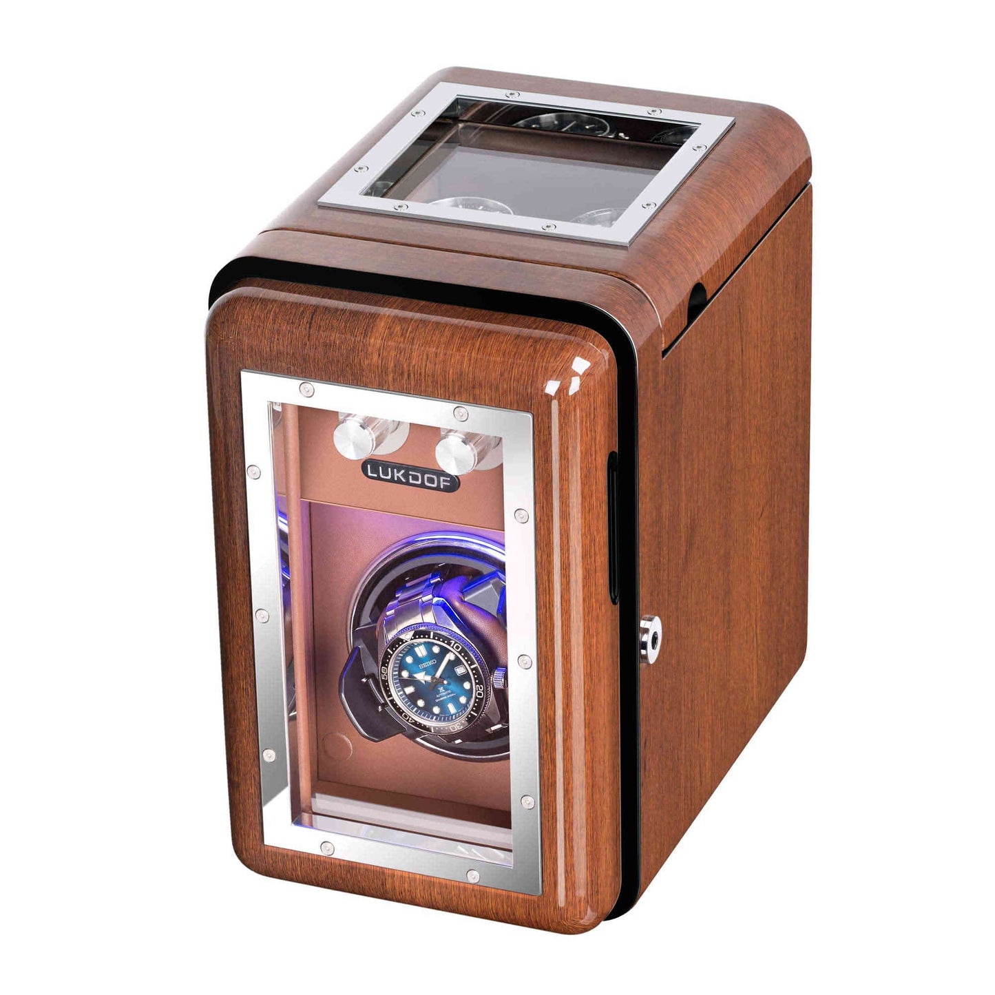 1+2 Walnut Wood Automatic Watch Winder, LUKDOF