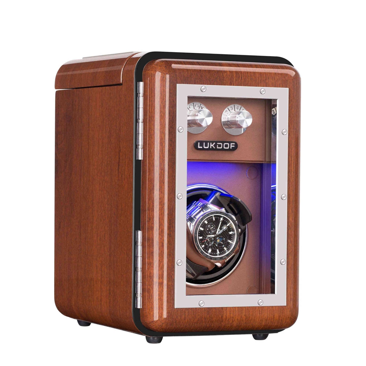 1+2 Walnut Wood Automatic Watch Winder, LUKDOF