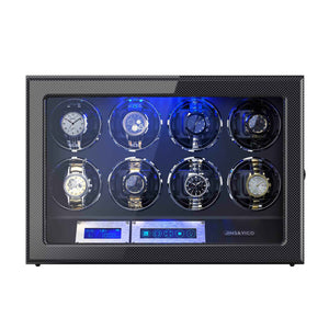 8 Watches Carbon Fiber Watch Winder Box with Backlight, JINS&VICO