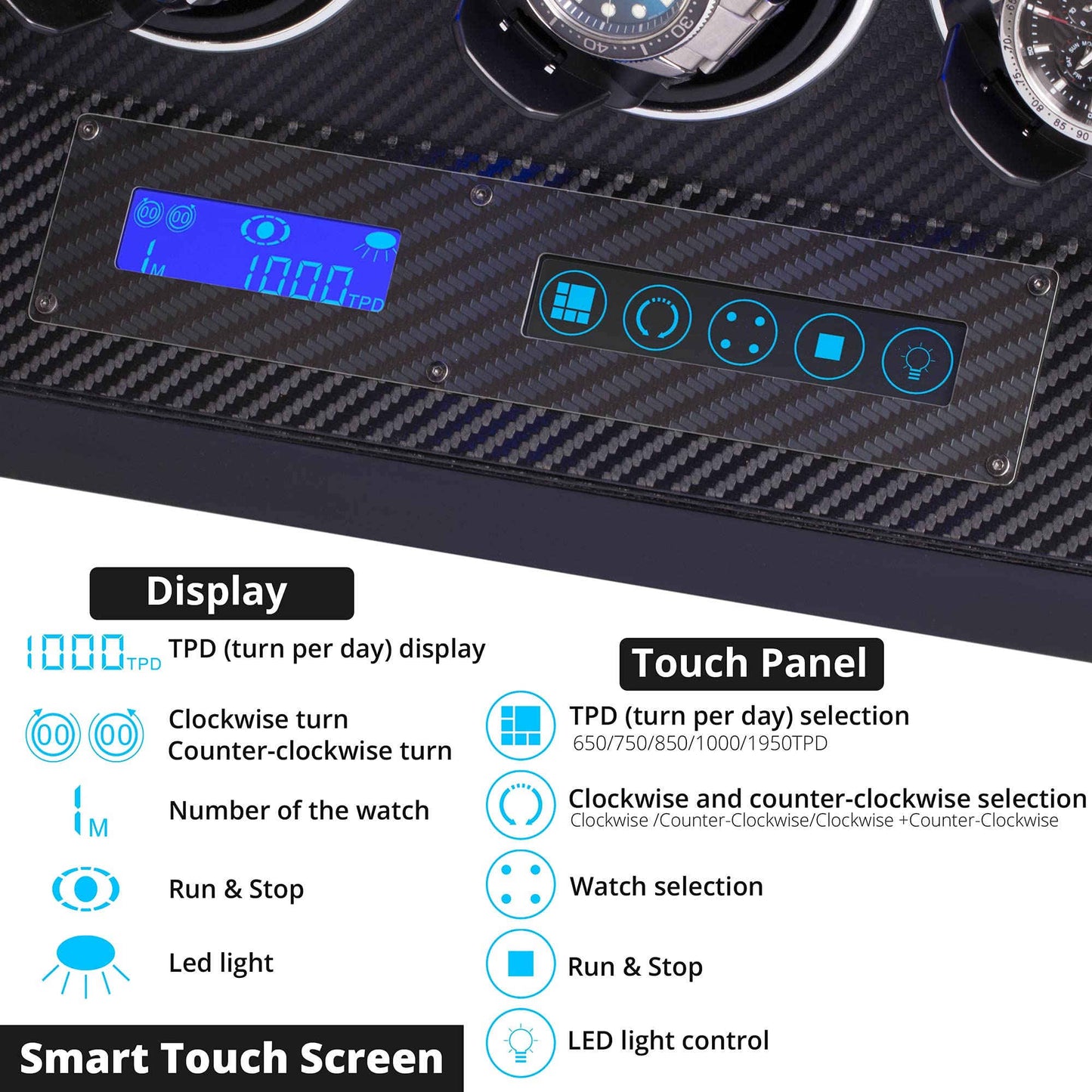 Watch Winder for 3 Watches with LCD Touchscreen Control, JINS&VICO